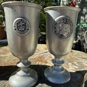 Silver-Tone Decorative Goblet Pair - Pewter Finish